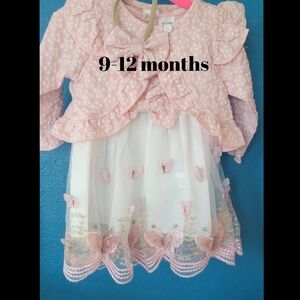NWOT Pink Baby Dress with Floral and Butterfly Details